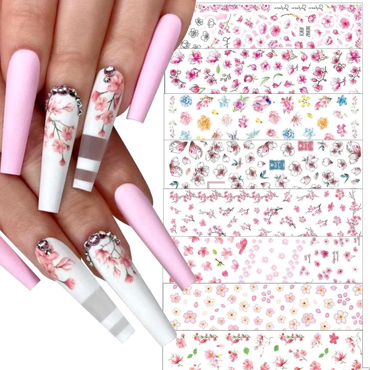 Kersenbloesem Nagelkunststickers - 3D Design - Bloemen - Dames - Retro Stijl