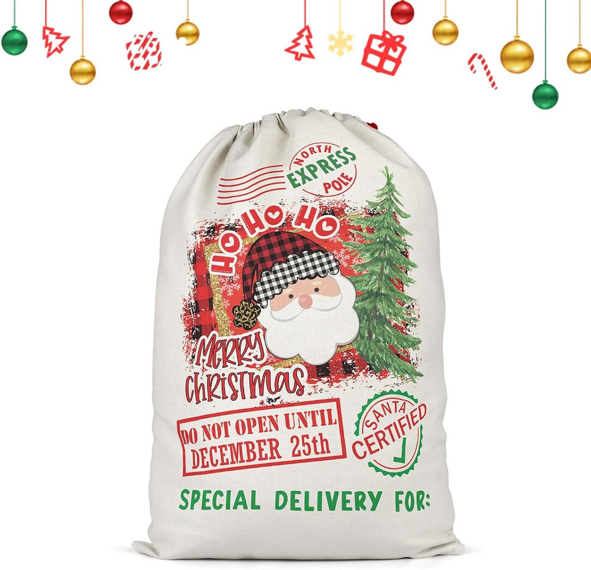 Extra Grote Kerstzak van Katoen met Trekkoord - Kerstcadeautas voor Cadeaus