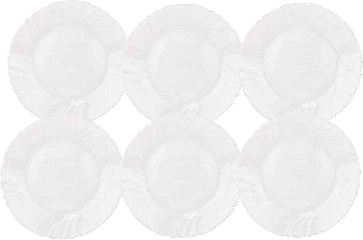 Set van 6 Dessert- en Ontbijtborden 20 cm - Gehard Opaalglas met Golfdetail