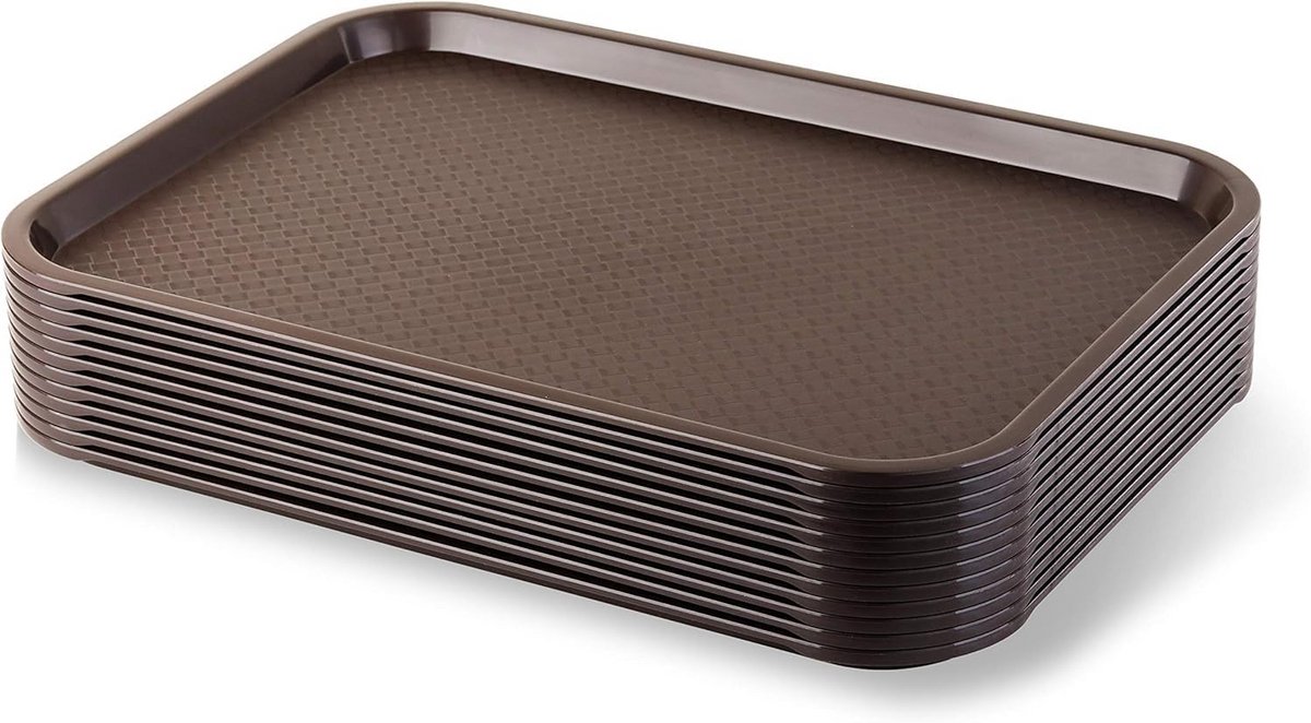 Set van 12 Fastfood Serveerbladen 30x40 cm - Antislip Horeca Dienblad Bruin