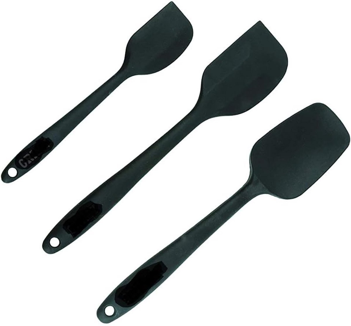 3-delige siliconen spatelset met stalen kern - hittebestendig, ergonomisch handvat, zwart