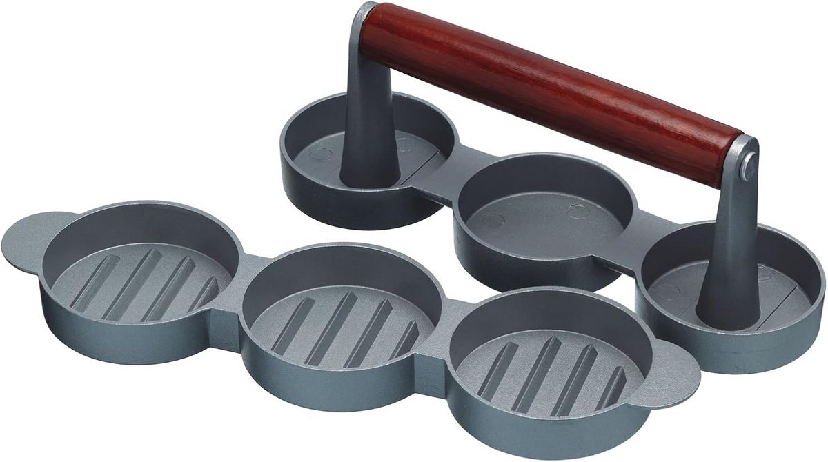 Hamburgerpers Aluminium - Maak 3 Mini Hamburgers (6 cm) met BBQ Look