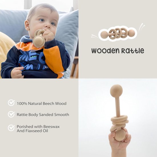 7 in 1 Pasgeboren Baby Cadeauset - Badhanddoek, Rustgevende Handdoek, Slabbetje, Rammelaar, Sokken, Wenskaart & Rieten Mand van Merkloos — afbeelding 3