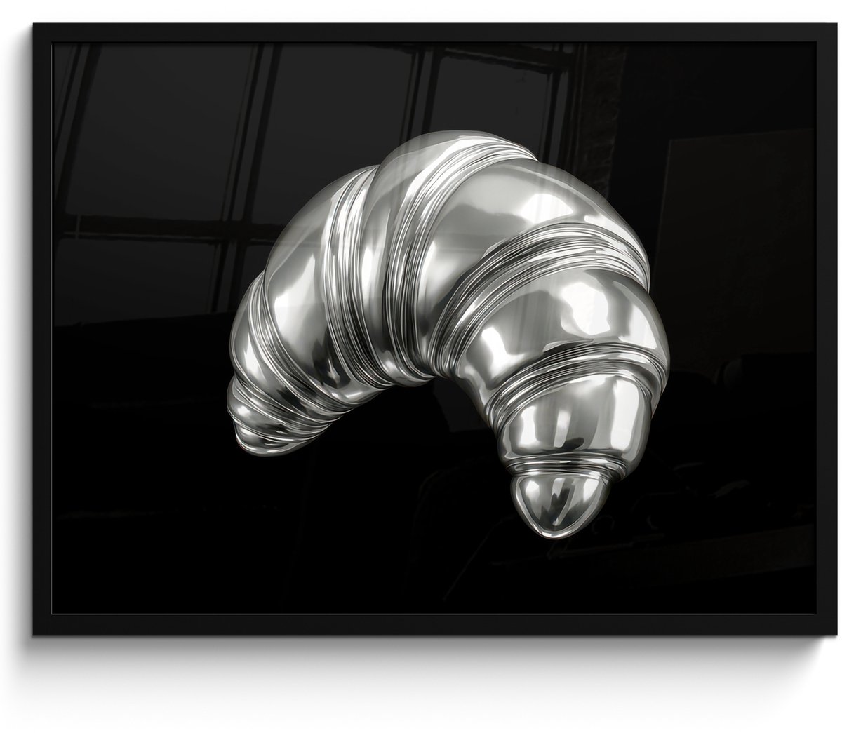 FrameYourWall Poster in lijst - Fotolijst 70x50 cm - Posters - Croissant - Metaal - Zilver - Posterlijst zwart - Decoratie - Wanddecoratie woonkamer - Muurdecoratie slaapkamer