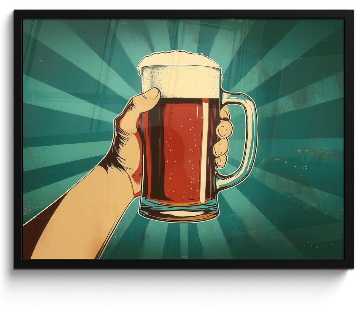 FrameYourWall Poster in lijst - Fotolijst 70x50 cm - Posters - Bierglas - Schuim - Retro - Groen - Posterlijst zwart - Decoratie - Wanddecoratie woonkamer - Muurdecoratie slaapkamer