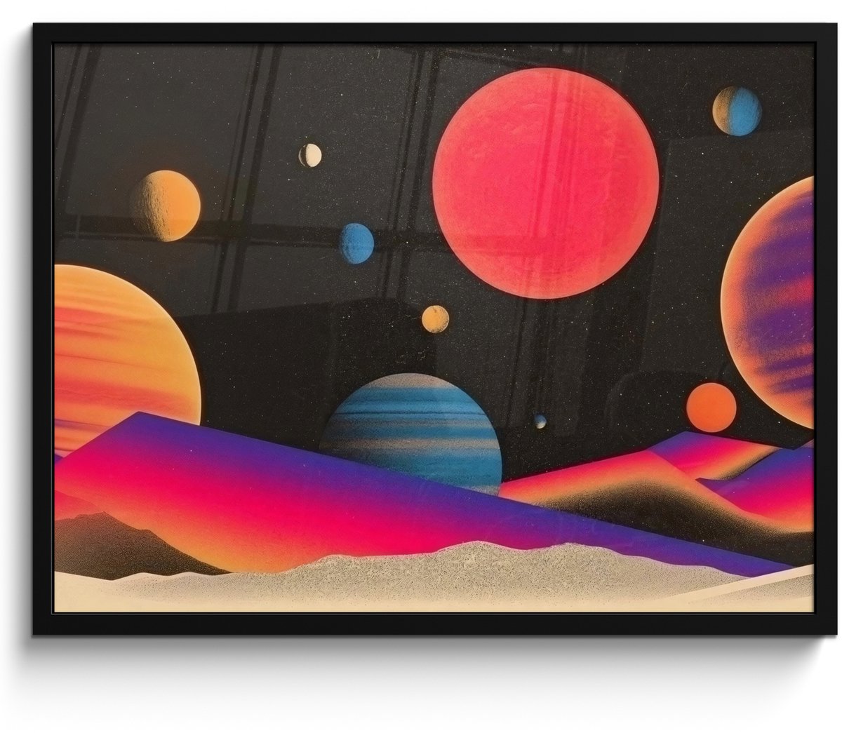 FrameYourWall Poster in lijst - Fotolijst 70x50 cm - Posters - Hemel - Planeten - Felgekleurd - Posterlijst zwart - Decoratie - Wanddecoratie woonkamer - Muurdecoratie slaapkamer