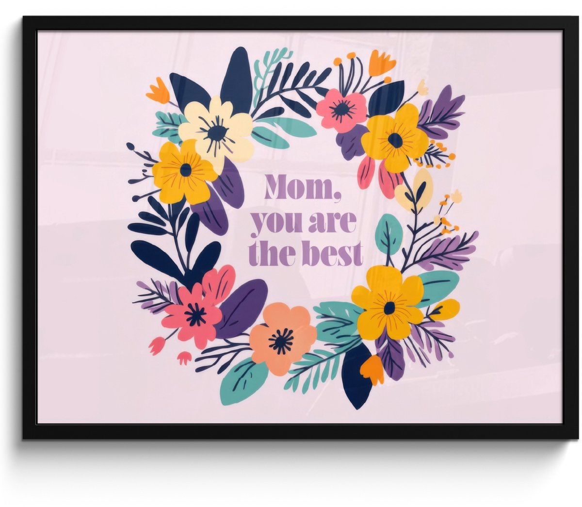 FrameYourWall Poster in lijst - Fotolijst 70x50 cm - Posters - Bloemenkrans - Kleurrijk - Moeder - Posterlijst zwart - Decoratie - Wanddecoratie woonkamer - Muurdecoratie slaapkamer Bloemenkrans - Tekst