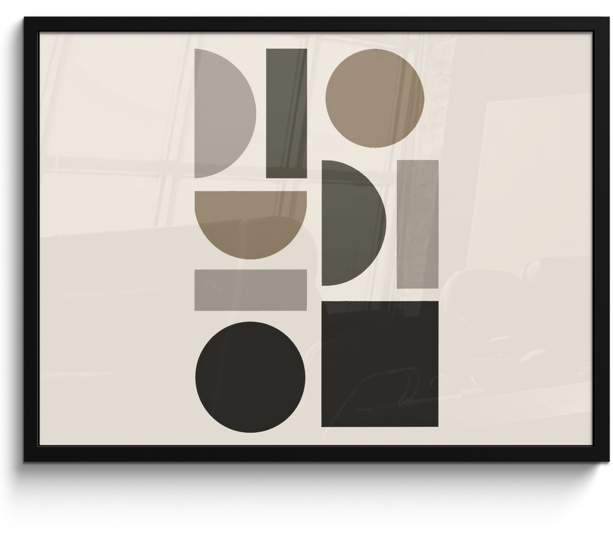 FrameYourWall Poster in lijst - Fotolijst 70x50 cm - Posters - Natuurlijke tinten - Grafisch - Verticale compositie - Posterlijst zwart - Decoratie - Wanddecoratie woonkamer - Muurdecoratie slaapkamer Aardetinte - Grafisch