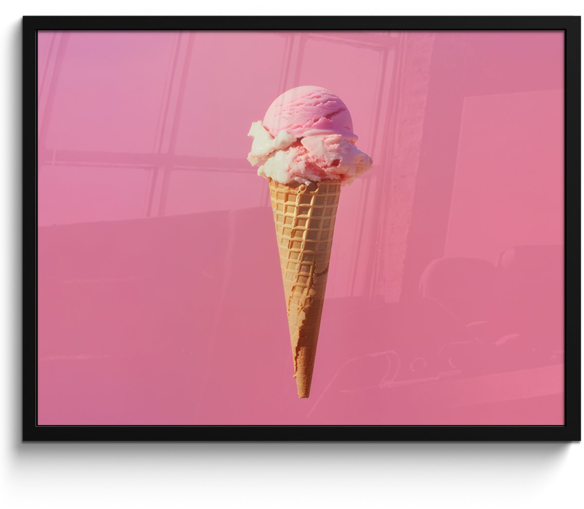 FrameYourWall Poster in lijst - Fotolijst 70x50 cm - Posters - Hoorntje - Schepijs - Roze - Posterlijst zwart - Decoratie - Wanddecoratie woonkamer - Muurdecoratie slaapkamer