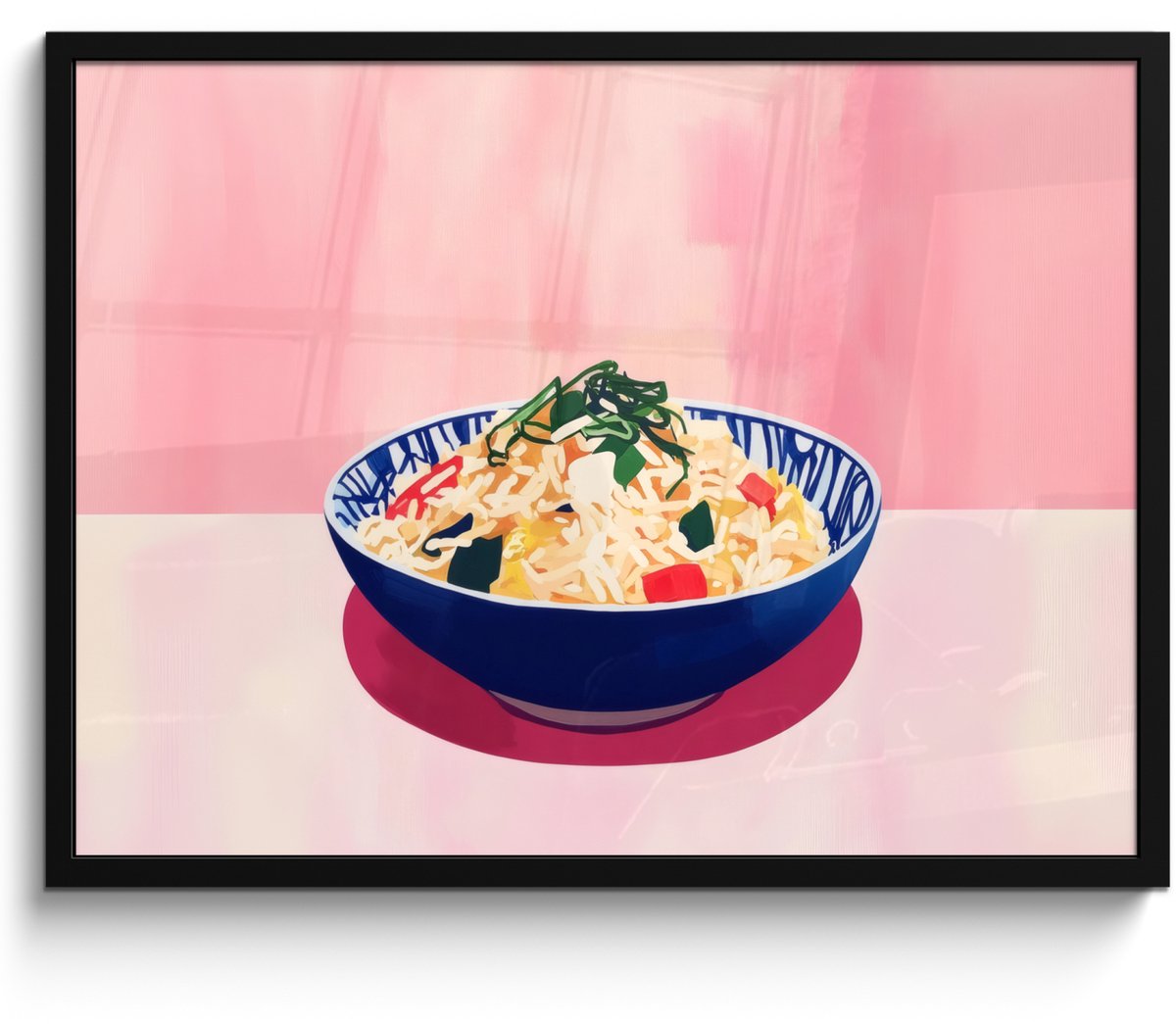 FrameYourWall Poster in lijst - Fotolijst 70x50 cm - Posters - Rijst - Illustratie - Kom - Groente - Posterlijst zwart - Decoratie - Wanddecoratie woonkamer - Muurdecoratie slaapkamer Rijst - Groente - Kom