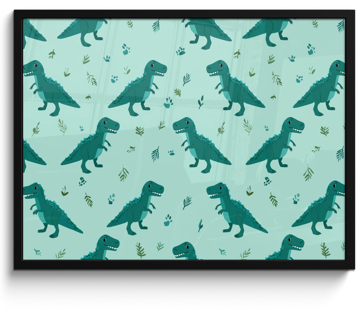 FrameYourWall Poster in lijst - Fotolijst 70x50 cm - Posters - Donkergroen - Dinosaurussen - Afdrukken - Bladeren - Posterlijst zwart - Decoratie - Wanddecoratie woonkamer - Muurdecoratie slaapkamer Dinosaurussen - Bladeren
