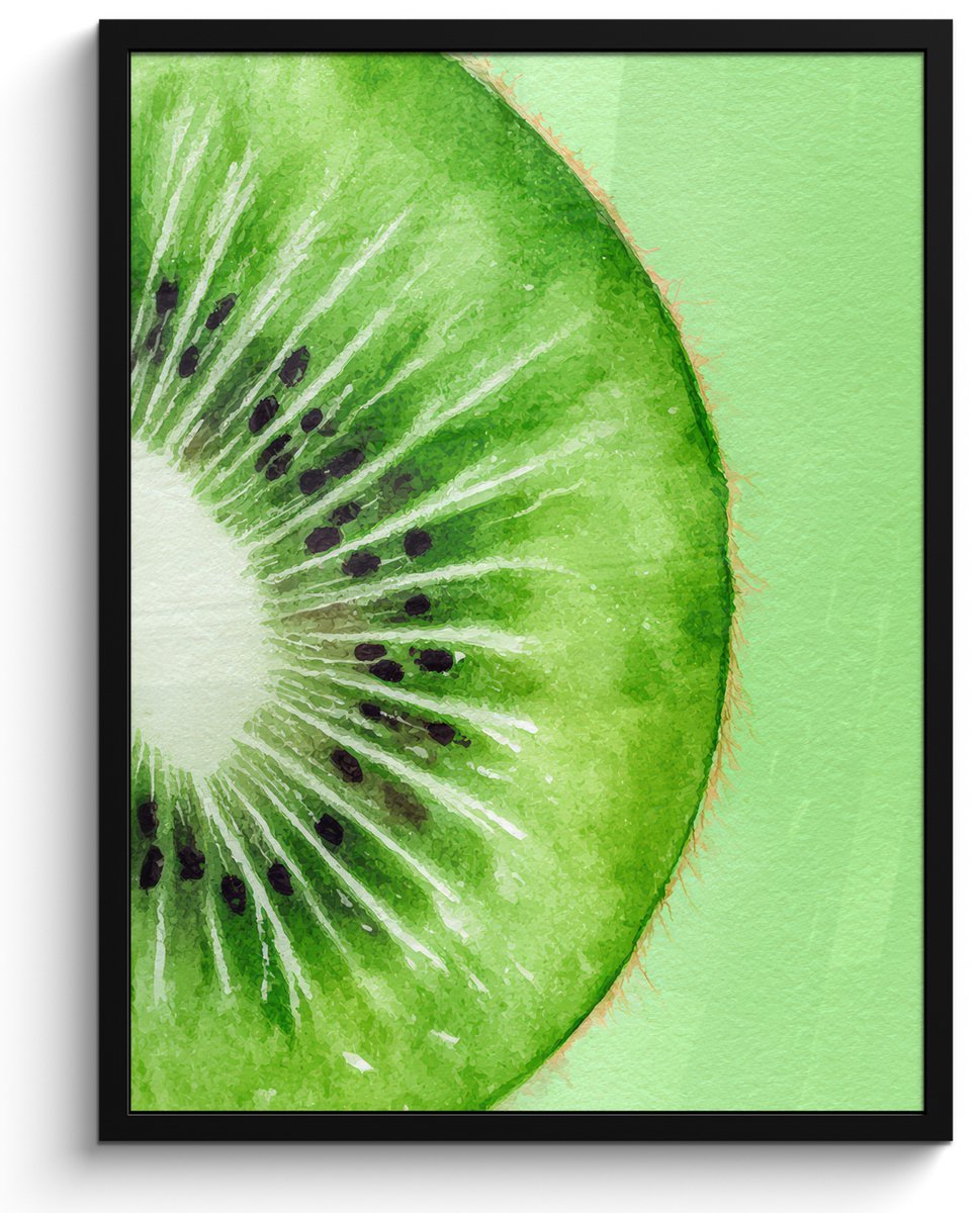 FrameYourWall Poster in lijst - Fotolijst 50x70 cm - Posters - Kiwi - Groen - Fris - Posterlijst zwart - Decoratie - Wanddecoratie woonkamer - Muurdecoratie slaapkamer Multicolor