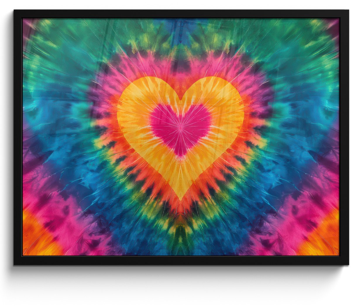 FrameYourWall Poster in lijst - Fotolijst 70x50 cm - Posters - Hart - Tie Dye - Kleurrijk - Posterlijst zwart - Decoratie - Wanddecoratie woonkamer - Muurdecoratie slaapkamer Multicolor