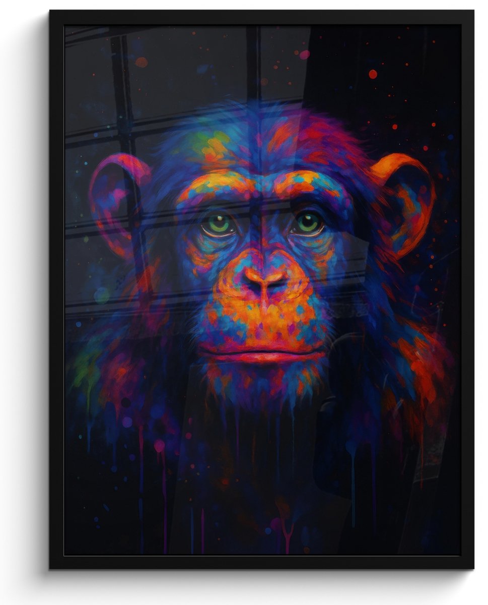 FrameYourWall Poster in lijst - Fotolijst 50x70 cm - Posters - Kleurrijk - Aap - Abstract - Posterlijst zwart - Decoratie - Wanddecoratie woonkamer - Muurdecoratie slaapkamer