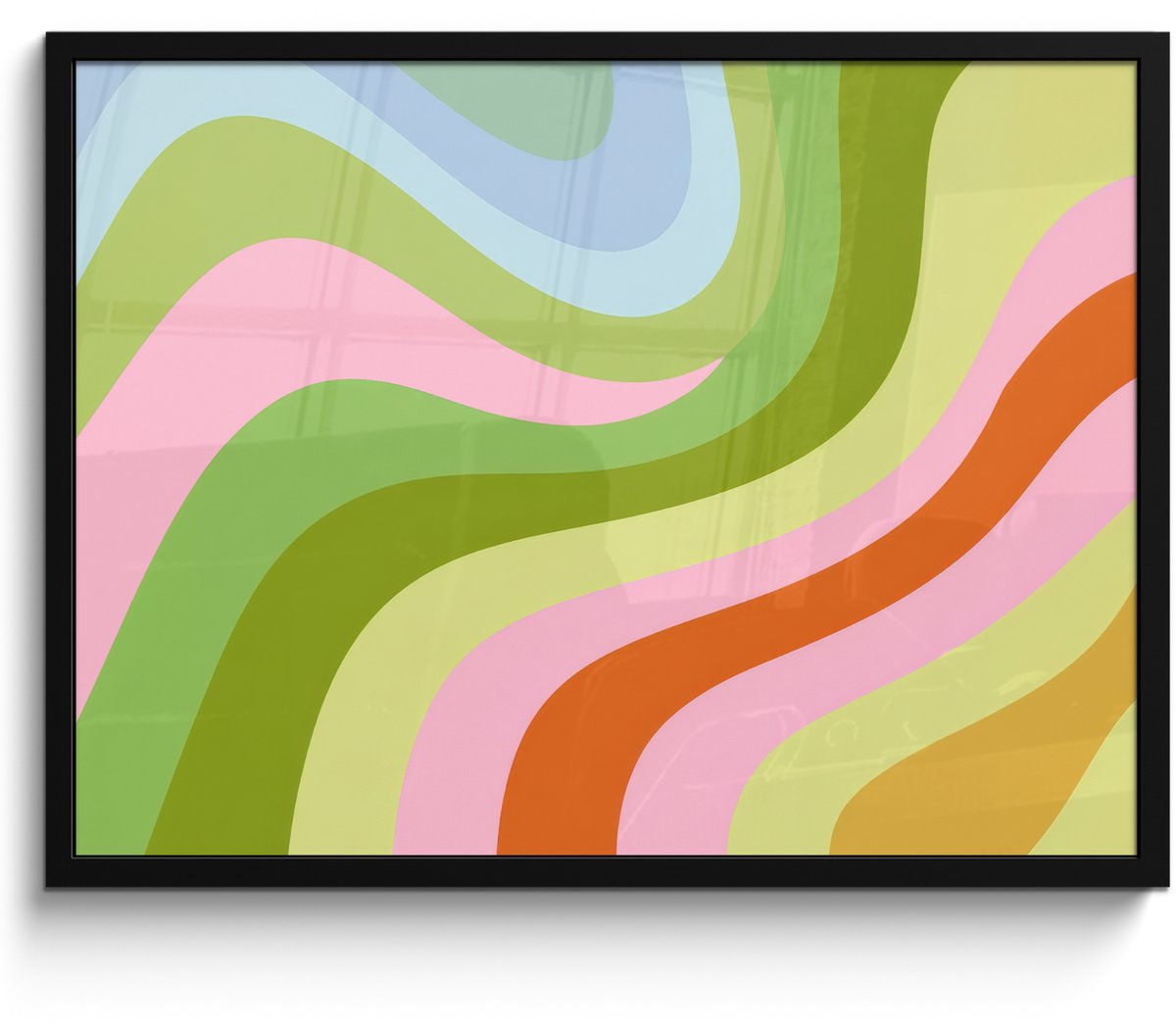 FrameYourWall Poster in lijst - Fotolijst 70x50 cm - Posters - Lijnen - Pasteltinten - Golvend - Posterlijst zwart - Decoratie - Wanddecoratie woonkamer - Muurdecoratie slaapkamer Lijnen - Golvend