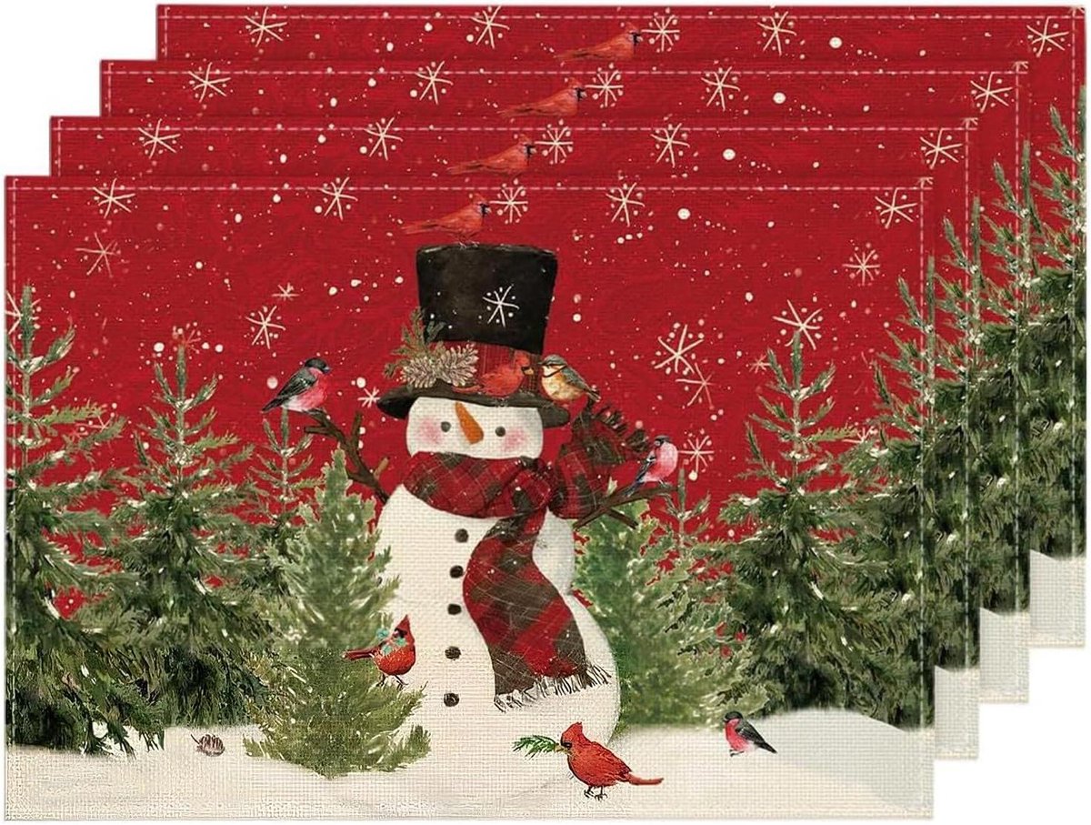 Kerstplacemats set van 4, decoratief en afwasbaar, winter thema, 30 x 45 cm