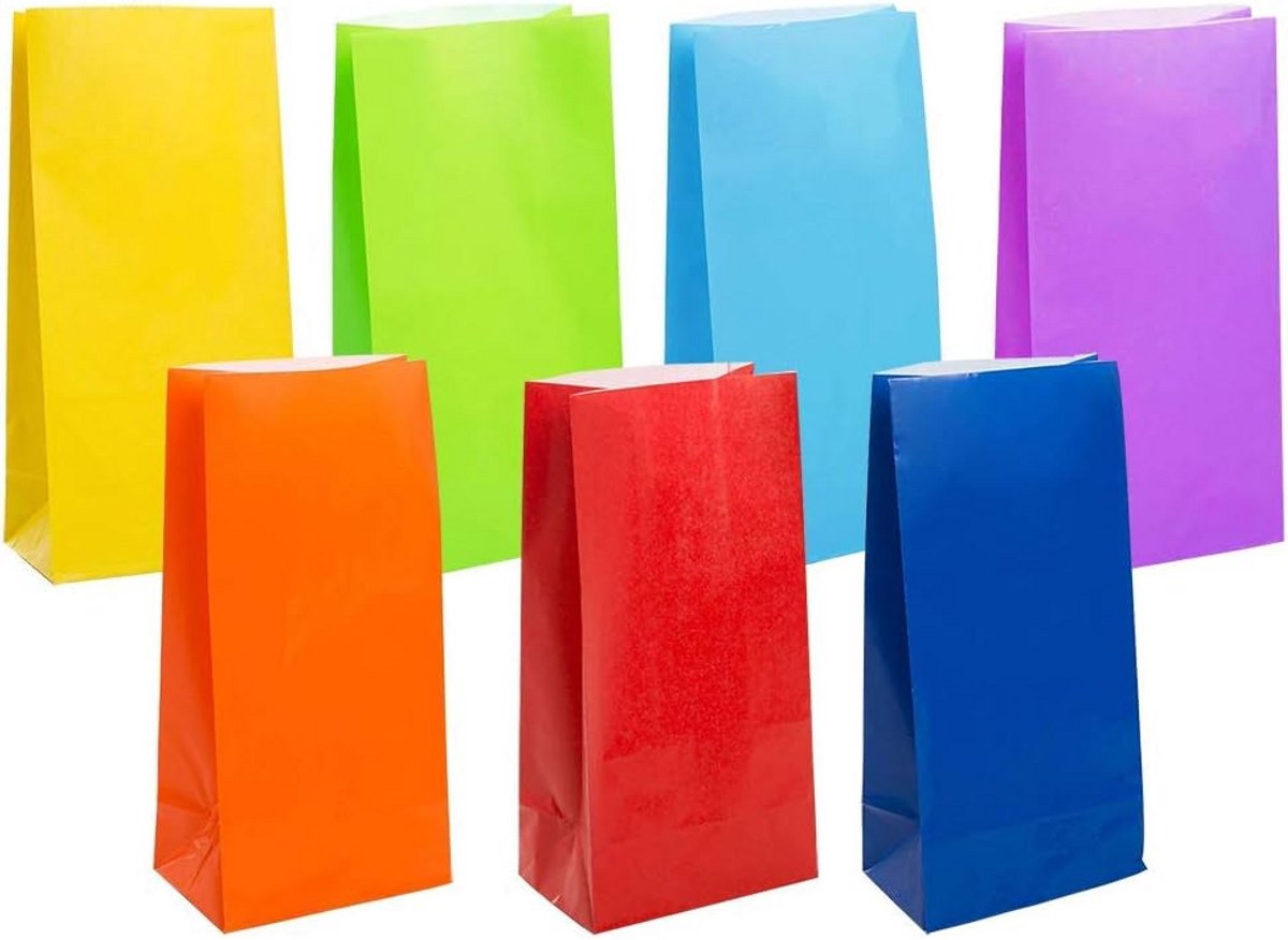 Set van 100 Kleine Papieren Zakjes in Regenboogprint voor Feestartikelen en Cadeautjes