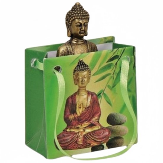 Statue de Bouddha rouge / or dans un sac cadeau 5,5 cm