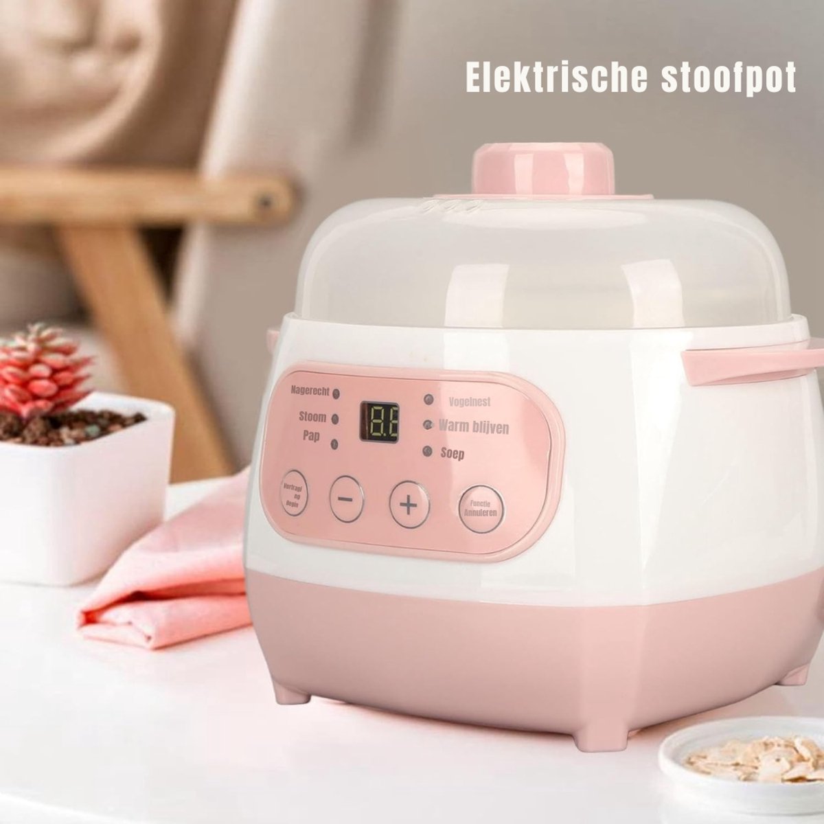 Florixa® Slowcooker met Timer - Roze 25cm - afbeelding 3