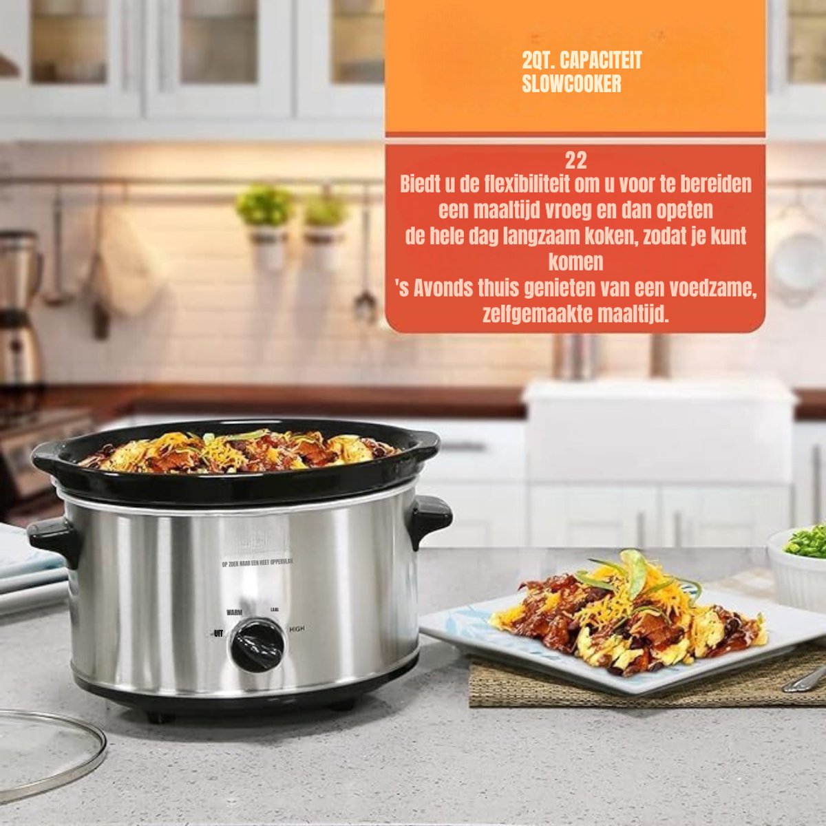 Florixa® Slowcooker met timer - Slowcooker - Crockpot - Zilver - 25cm x 25cm x 20cm – foto 5
