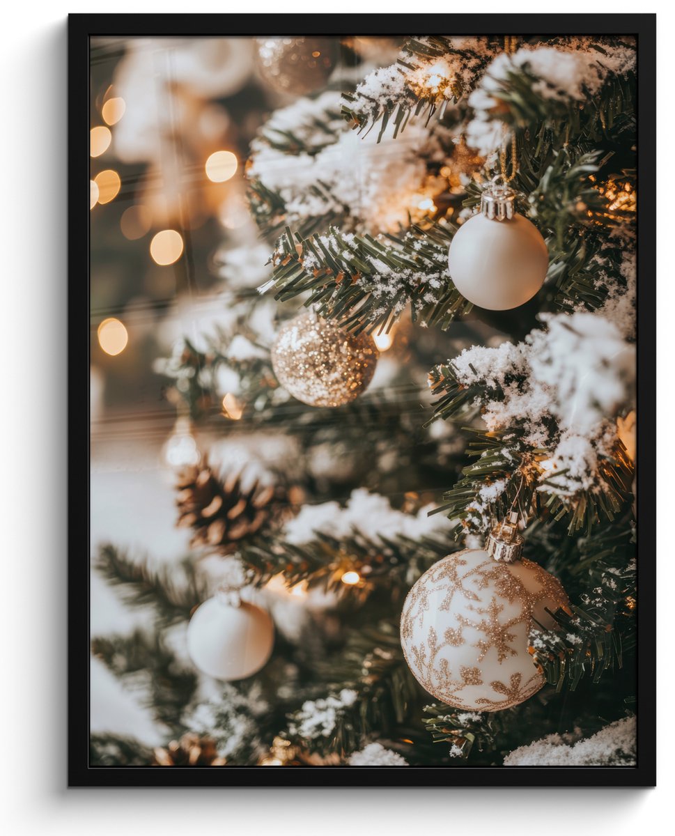 FrameYourWall Poster in lijst - Fotolijst 50x70 cm - Posters - Kerst - Kerstboom - Winter - Binnen - Sneeuw - Posterlijst zwart - Decoratie - Wanddecoratie woonkamer - Muurdecoratie slaapkamer - Kerstversiering - Kerstdecoratie voor binnen - Kerstmis