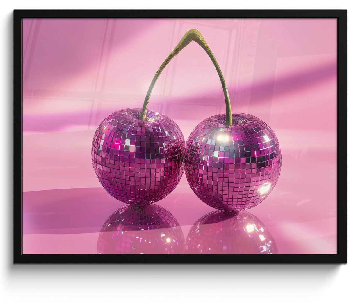 FrameYourWall Fotolijst inclusief poster - Posterlijst 70x50 cm - Posters - Glitter - Discobol - Roze - Kersen - Foto in lijst - Keuken decoratie muur - Wanddecoratie accessoires - Muurdecoratie - Schilderijen Disco - Kersen
