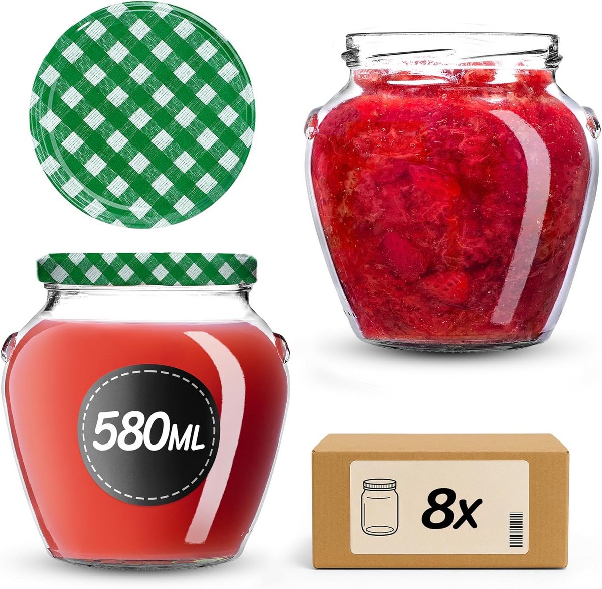 Inmaakpot 580ml (8 stuks) - Schroefdeksel 82mm - Voor Groenten, Fruit & Honing
