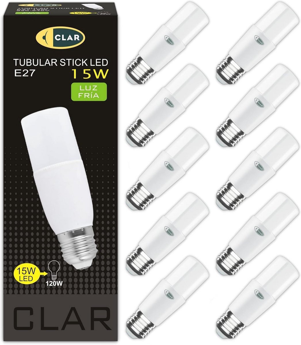 10x E27 LED Lampen 15W Koud Wit 6500K Buisvormig Energiebesparend