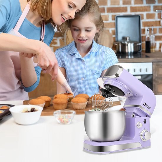 Compacte Elektrische Keukenmixer met RVS Kom en 6 Snelheden van Merkloos — afbeelding 2