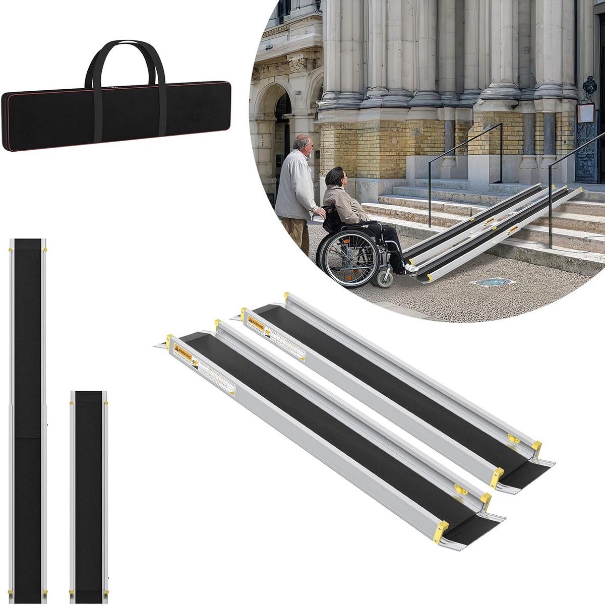 2x Telescopische Rolstoelhelling Aluminium Verstelbaar tot 300 kg Draagvermogen