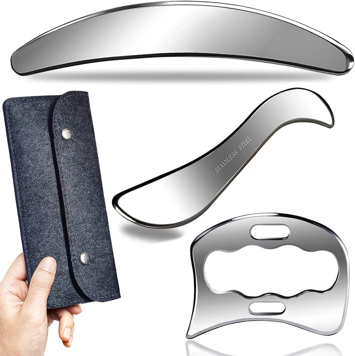Set van 3 Gua Sha Schrapers Roestvrij Staal voor Fysiotherapie en Spiermassage