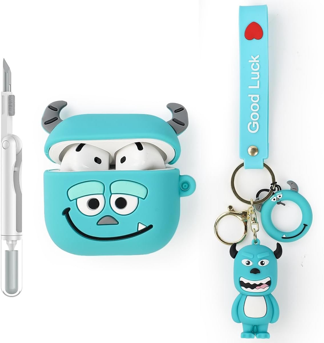 Beschermhoes en Reinigingsset voor Draadloze Oortjes (Model 2024) - Siliconen Cartoon Case met Anti-Verlies Lanyard en Pen