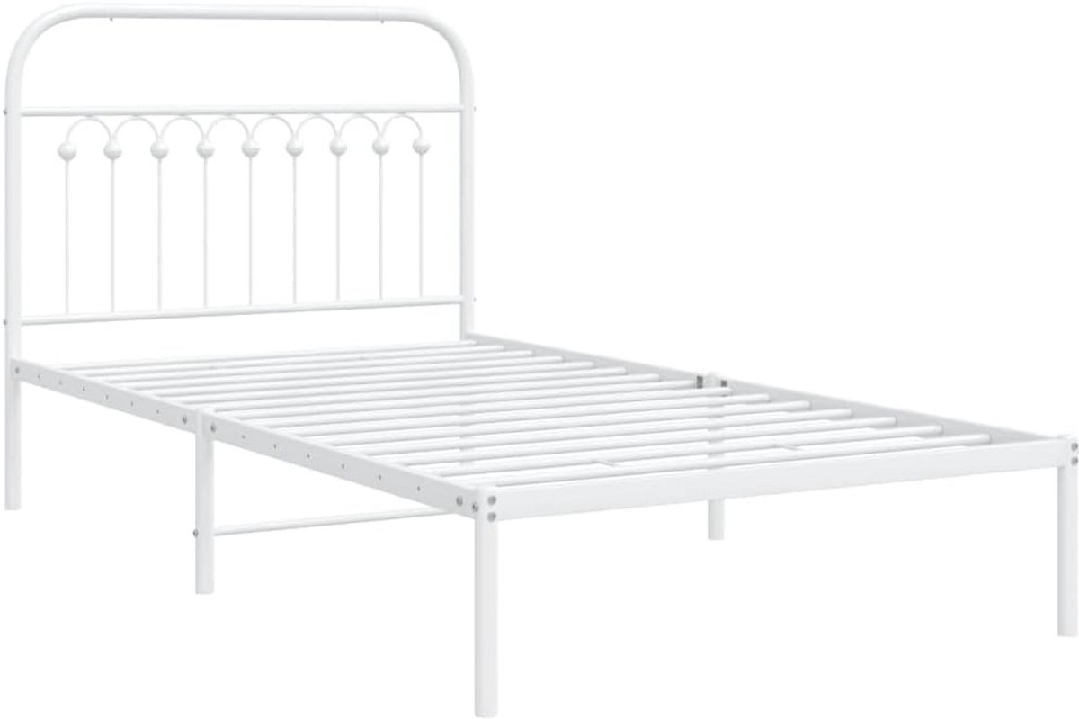 Eenpersoons Bedframe met Hoofdbord Metaal Wit 100x190 cm - Stevig Ledikant