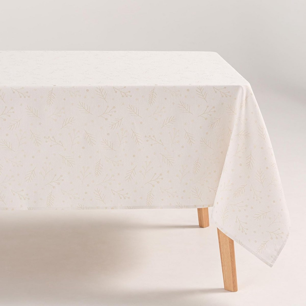Luxe Jacquard Kersttafelkleed met Bloemmotief en Gouden Garen - 140x200 cm Wit