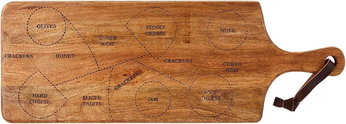 Houten Serveerplank met Leren Hendel voor Charcuterie en Borrelplank