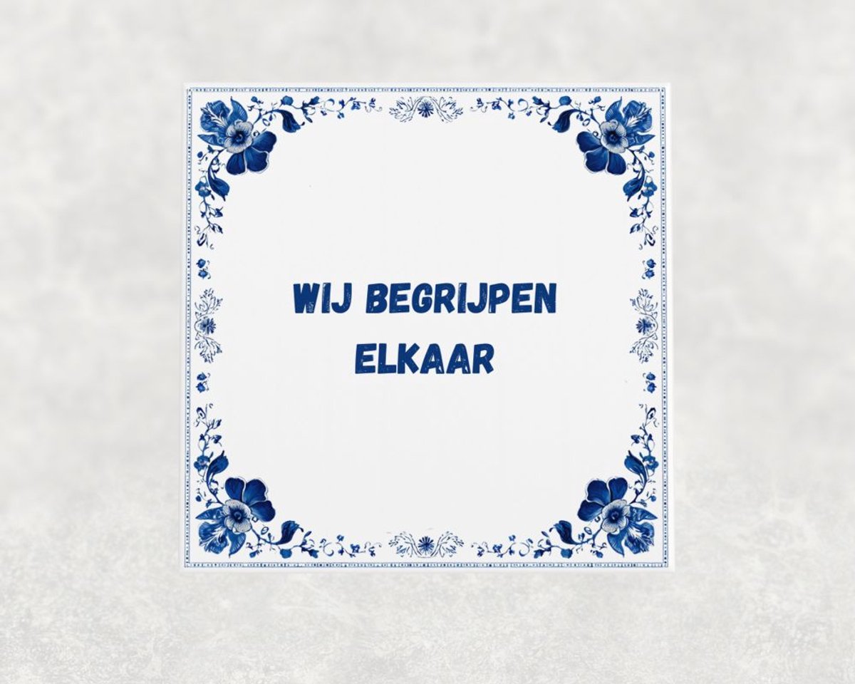 Voici Voilà Spreuk tegel 15x15 cm Wij begrijpen elkaar Wit met tekst