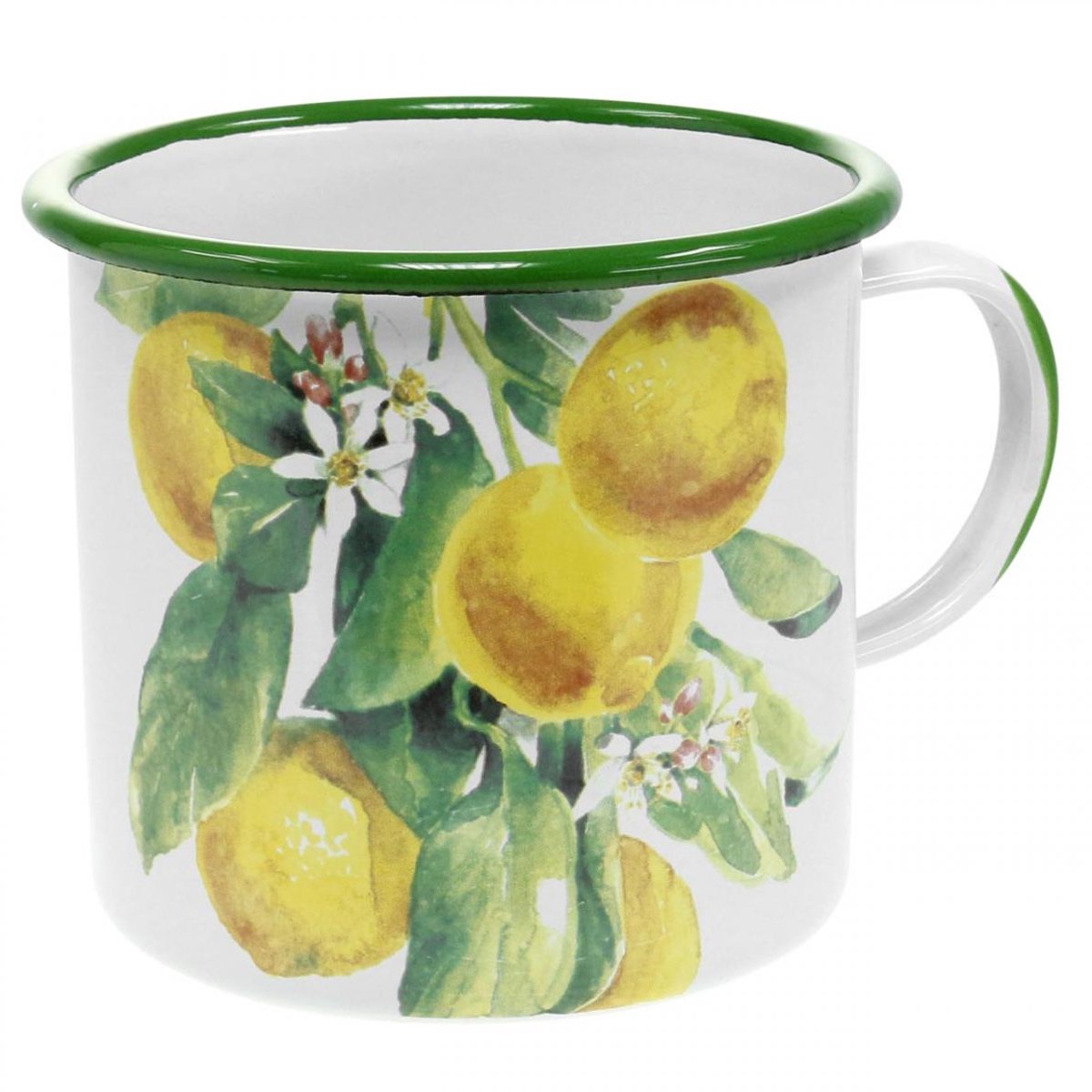 Emaille plantenbak beker, decoratieve beker met citroentak, Mediterran