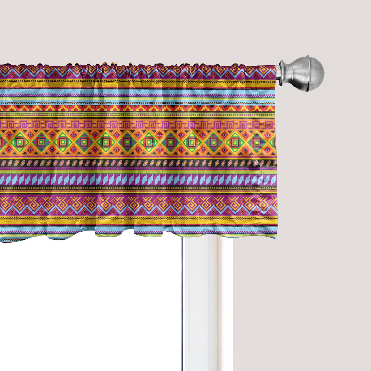 ABAKUHAUS Mexicaans raamvalletje, Gordijnvalletje voor keuken en slaapkamer met tunnelzoom, 137 cm x 30 cm, Multicolor