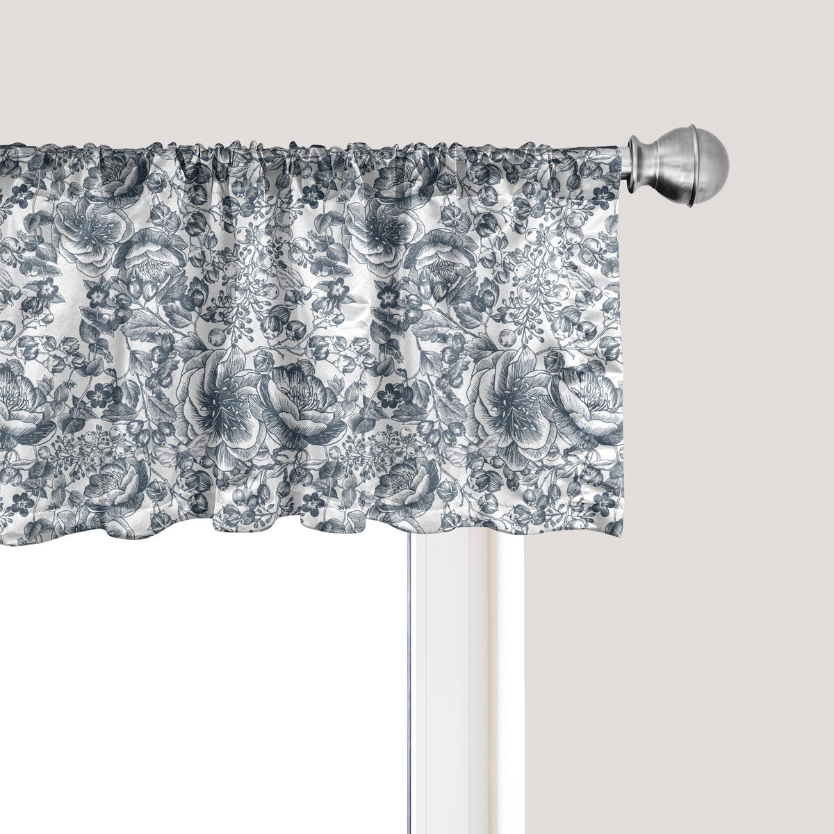 ABAKUHAUS Flowerland raamvalletje, gordijnvalletje voor keuken en slaapkamer met tunnelzoom, 137 cm x 45 cm, paarsblauw wit