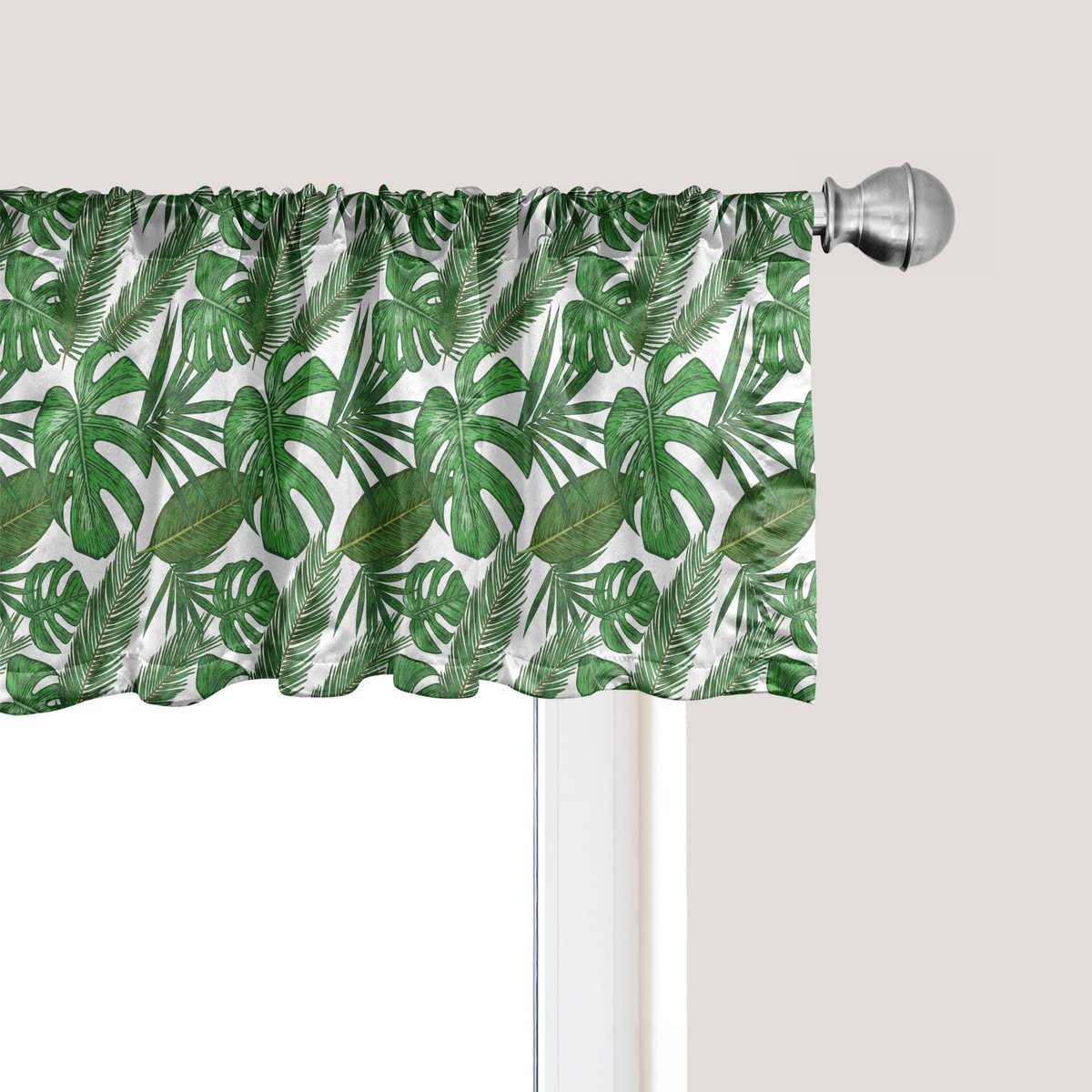 ABAKUHAUS Philodendron raamvalletje, gordijnvalletje voor keuken en slaapkamer met tunnelzoom, 137 cm x 30 cm, varen groen olijfgroen