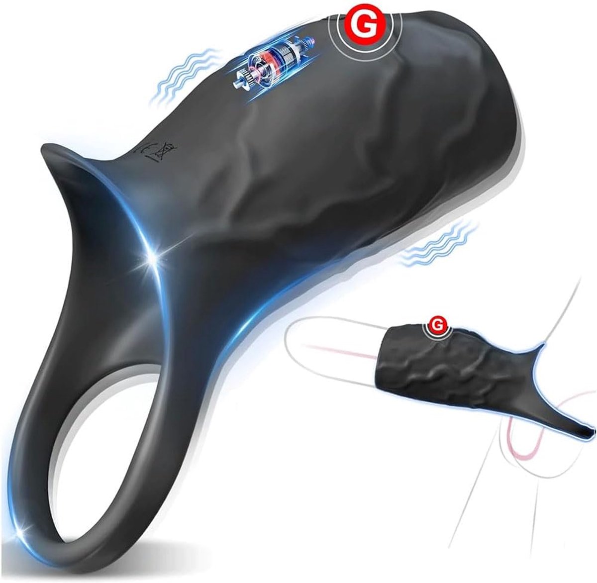 Oneay Siliconen Vibrerende Cockring,Seksspeeltje voor volwassen stellen - Volledig vloeibare siliconen penisring, seksspeeltje voor mannen, 10 vibraties, seksspeeltjes voor penis, testikels en G-spot stimulatie,huidskleur