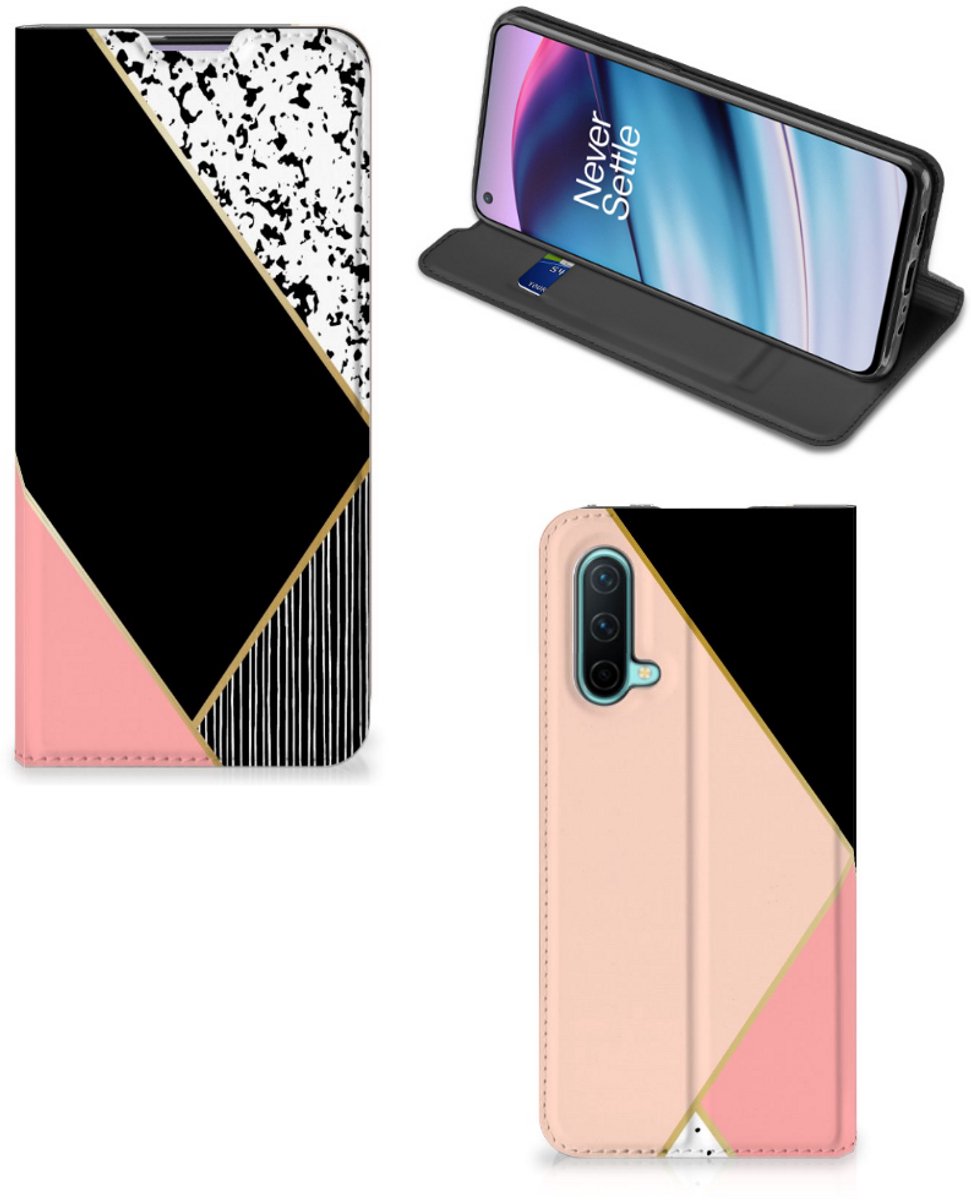 OnePlus Nord CE 5G Stand Case Zwart Roze Vormen
