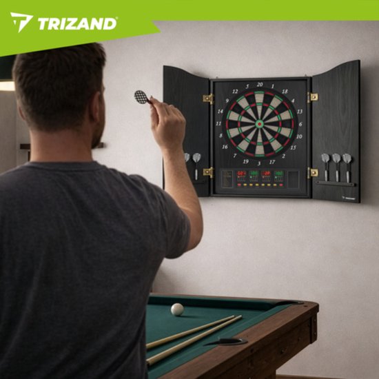 Trizand Elektronisch dartbord met afsluitbare kast, speelveld 35 cm, 4 LED displays, 27 spellen, 243 varianten, 1 tot 16 spelers, netvoeding — afbeelding 4