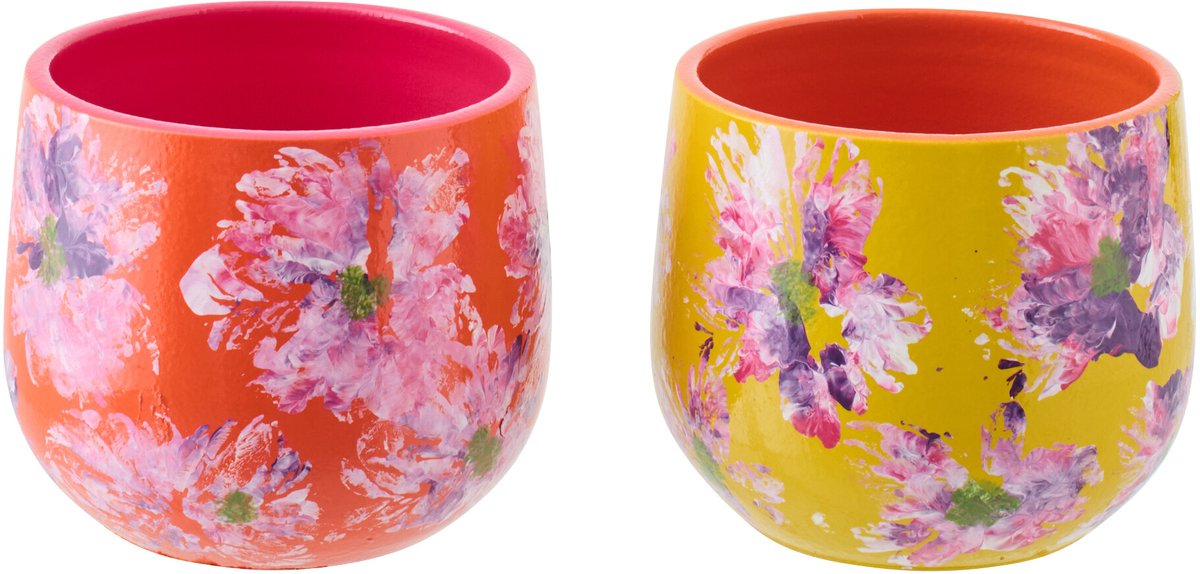 J-Line bloempot - keramiek - oranje/geel - small - 2 stuks