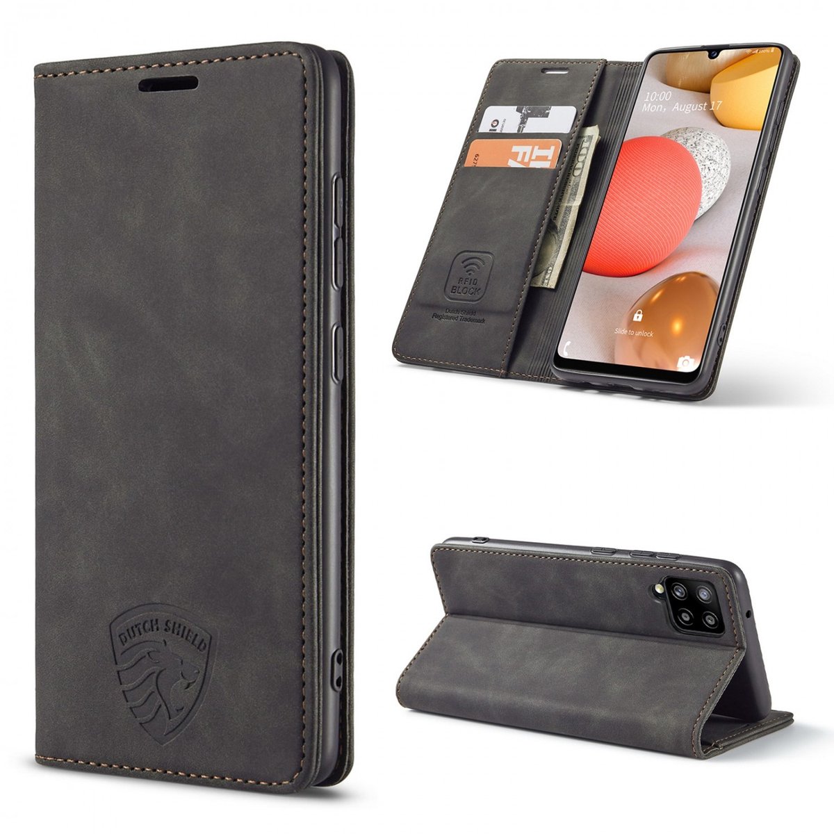 Hoesje Geschikt voor Samsung A42 met Anti Skim Bescherming - Pasjes Bookcase RFID Beschermd - Black - Luxe Telefoonhoesje Wallet Case Pasjeshouder PU Leder