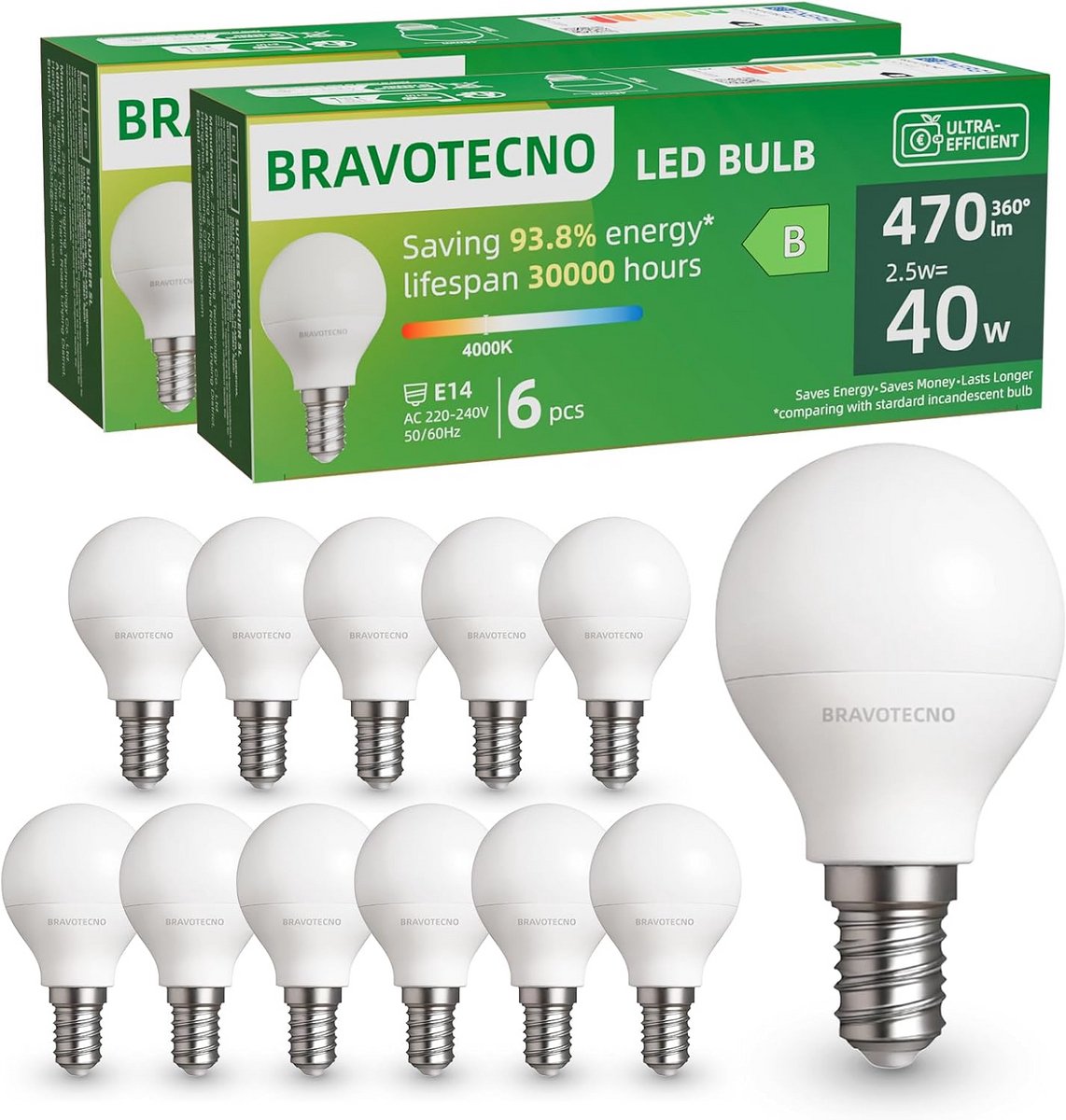 LED Lamp E14 2,5W 470LM Neutraalwit 4000K Vervangt 40W G45 360 Graden Hoek 12 Stuks