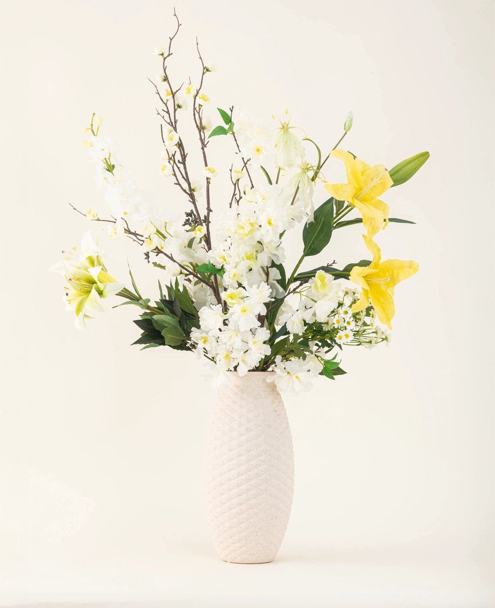 Easyplants | Zijden kunstbloemen boeket Sunkissed Ivory | Zijde | Nepbloemen | Wit, Geel, Bruin, Groen | Onderhoudsvrij | Kant-en-klaar