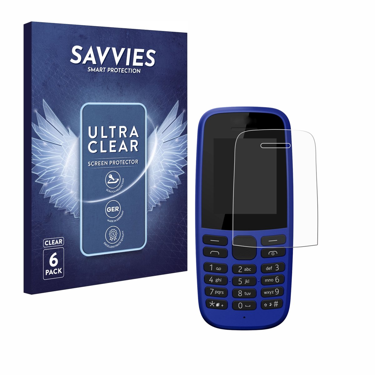 Savvies - Screenprotector voor Nokia 105 DS 2019 - Folie Beschermfolie transparant 6 Stuks