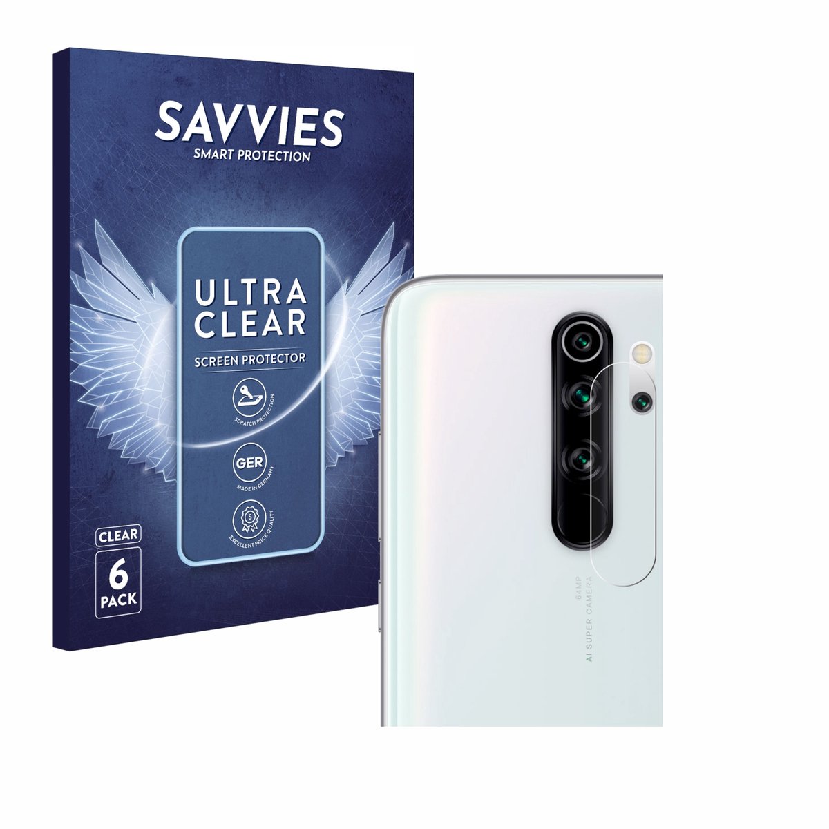 Savvies - Screenprotector voor Xiaomi Redmi Note 8 Pro (ALLEEN Camera Lens) - Folie Beschermfolie transparant 6 Stuks