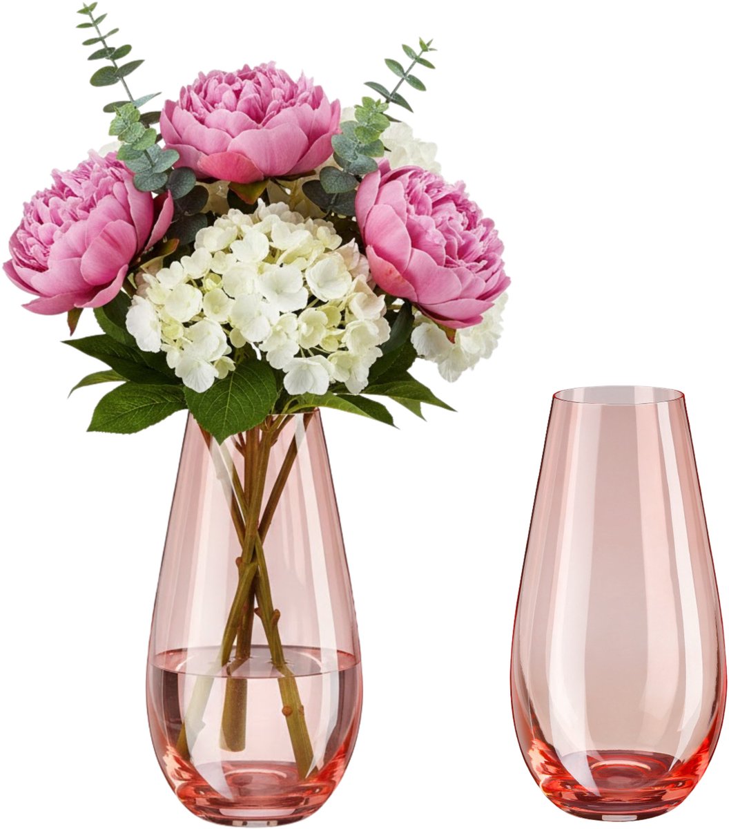 Inge Christmas Bloemenvaas New York - 2x - transparant roze - glas - 24 cm